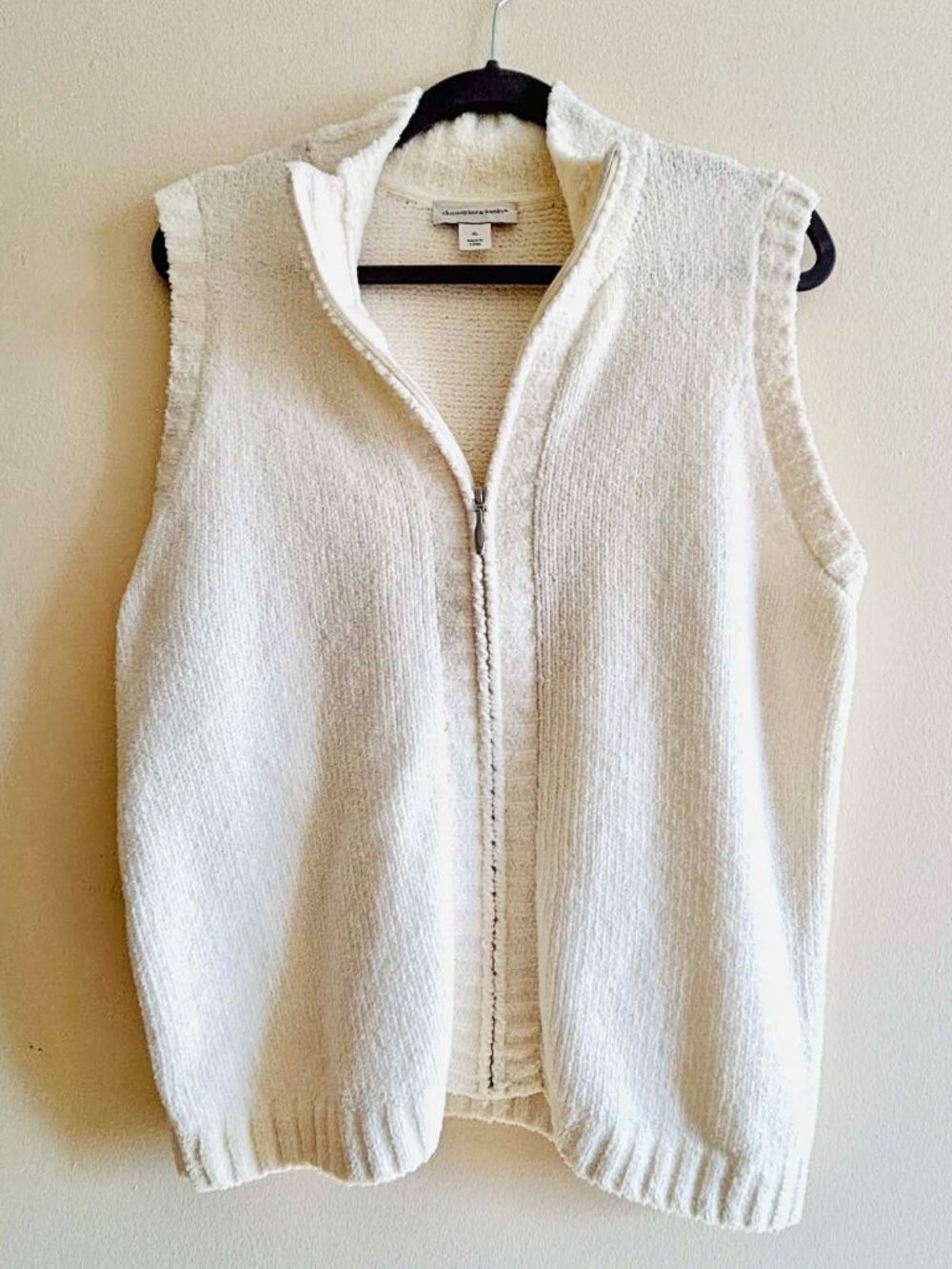 Christopher & Banks Chenille Sweater Vest Women's Ivory L Cozy Lagenlook